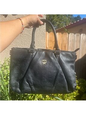 MCM Black Embossed Leather Tote with no strap
